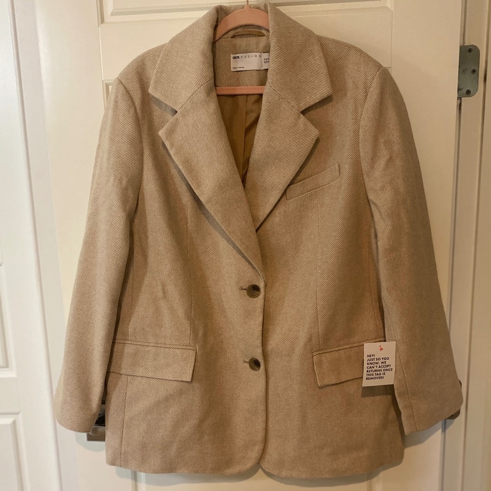 ASOS DESIGN twill grandad oversized blazer in oatmeal - NWT